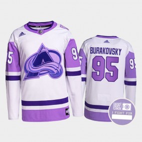 Colorado Avalanche Hockey Fights Cancer Andre Burakovsky White Purple #95 Primegreen Authentic Jersey