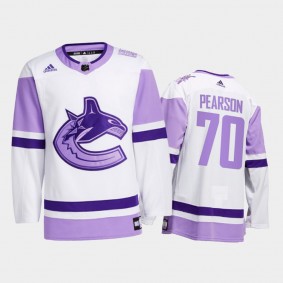 Tanner Pearson #70 Vancouver Canucks Hockey Fights Cancer White Special warm-up Jersey