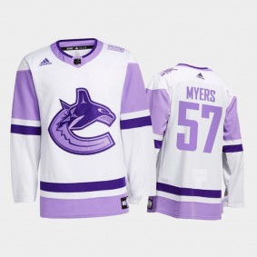 Tyler Myers #57 Vancouver Canucks Hockey Fights Cancer White Special warm-up Jersey