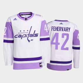 Martin Fehervary #42 Washington Capitals Hockey Fights Cancer White Primegreen Jersey