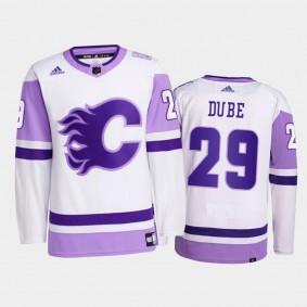 Dillon Dube #29 Calgary Flames Hockey Fights Cancer White Primegreen Jersey