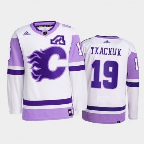 Matthew Tkachuk #19 Calgary Flames Hockey Fights Cancer White Primegreen Jersey