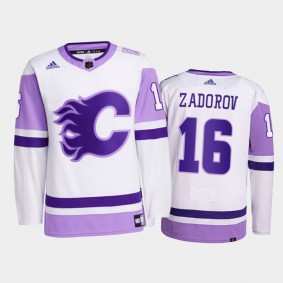 Nikita Zadorov #16 Calgary Flames Hockey Fights Cancer White Primegreen Jersey