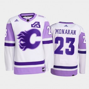 Sean Monahan #23 Calgary Flames Hockey Fights Cancer White Primegreen Jersey