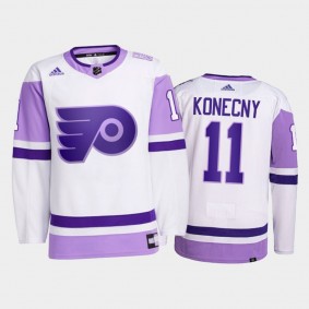 Travis Konecny #11 Philadelphia Flyers Hockey Fights Cancer White Primegreen Jersey