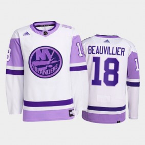 New York Islanders Hockey Fights Cancer Anthony Beauvillier White #18 Primegreen Jersey