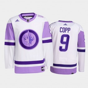 Andrew Copp #9 Winnipeg Jets Hockey Fights Cancer White Primegreen Jersey