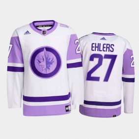 Nikolaj Ehlers #27 Winnipeg Jets Hockey Fights Cancer White Primegreen Jersey