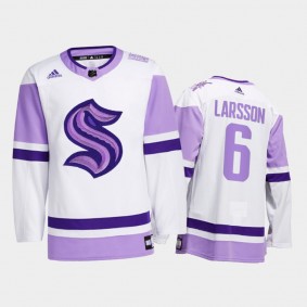Adam Larsson #6 Seattle Kraken Hockey Fights Cancer White Special Jersey