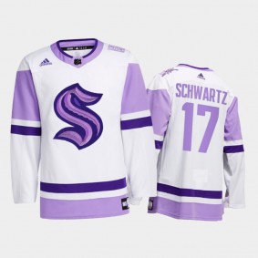 Jaden Schwartz #17 Seattle Kraken Hockey Fights Cancer White Special Jersey