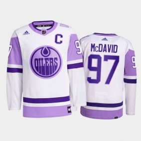 Connor McDavid #97 Edmonton Oilers Hockey Fights Cancer White Primegreen Jersey