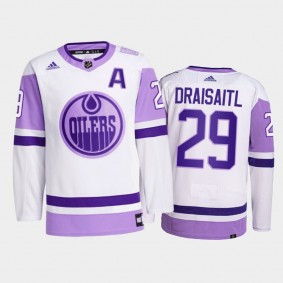 Leon Draisaitl #29 Edmonton Oilers Hockey Fights Cancer White Primegreen Jersey