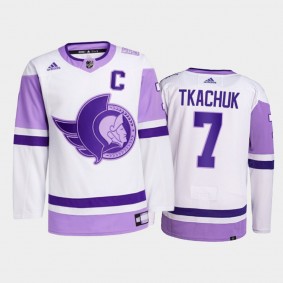 Brady Tkachuk #7 Ottawa Senators Hockey Fights Cancer White Primegreen Jersey