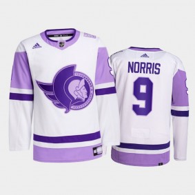 Josh Norris #9 Ottawa Senators Hockey Fights Cancer White Primegreen Jersey