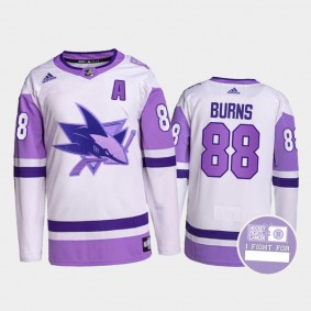 San Jose Sharks Brent Burns #88 Hockey Fights Cancer Jersey White Purple Primegreen